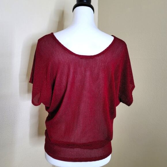 Papermoon Mesh Blouse, Small, Burnt Red, Burgundy Top - Picture 3 of 6